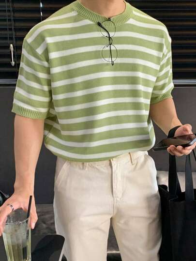 DAZY Men Striped Pattern Drop Shoulder Knit Top