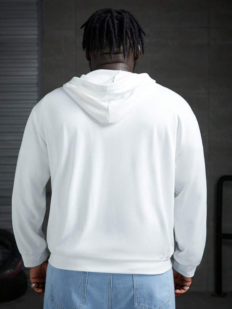 Men Plus Cartoon Graphic Drop Shoulder Hoodie, For Fall Winter