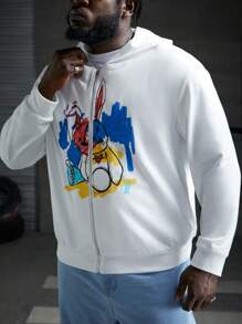 Manfinity VCAY Men Plus Cartoon Graphic Drop Shoulder Hoodie, For Fall Winter - White - View 3