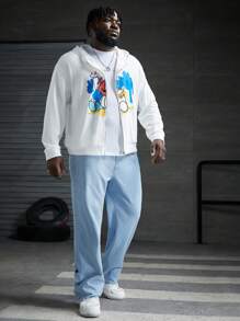 Manfinity VCAY Men Plus Cartoon Graphic Drop Shoulder Hoodie, For Fall Winter - White - View 4