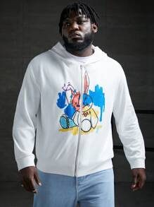 Manfinity VCAY Men Plus Cartoon Graphic Drop Shoulder Hoodie, For Fall Winter - White - View 5