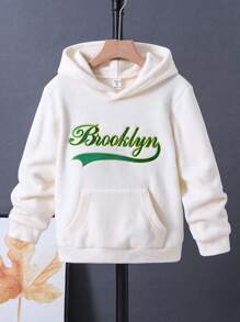 SHEIN Tween Girl Letter Graphic Kangaroo Pocket Sweatshirt - White - View 1