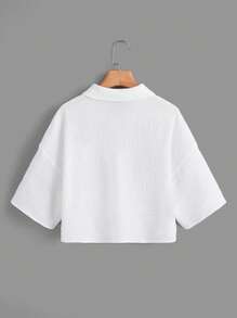 SHEIN EZwear Drop Shoulder Pocket Patched Button Front Shirt - White - View 2