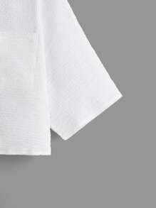 SHEIN EZwear Drop Shoulder Pocket Patched Button Front Shirt - White - View 4