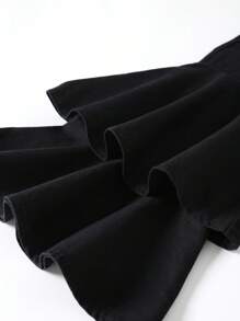 女大童二層下擺牛仔喇叭褲 - 黑色 - 查看 6