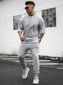 Men Solid Drop Shoulder Tee