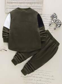 SHEIN 2 cái/bộ trang phục dài tay bỏ túi màu sắc giản dị dành cho bé trai dành cho mùa thu (Trẻ trung bình và lớn) - Nhiều màu - Xem 2