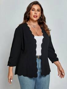 SHEIN Clasi Áo khoác cỡ lớn Sò điệp màu trơn Giải trí - màu đen - Xem 3