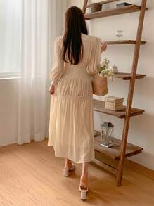 DAZY Váy chữ A viền bèo nhún trơn, Váy thu - Màu vàng - Xem 2