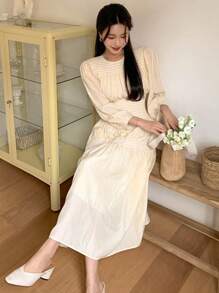 DAZY Váy chữ A viền bèo nhún trơn, Váy thu - Màu vàng - Xem 9