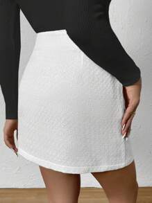 SHEIN VCAY Viền tương phản Túi Kép Tweed Váy - trắng - Xem 2