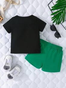 男嬰椰子樹和字母圖案T恤&前繫帶短褲 - 彩色 - 查看 2