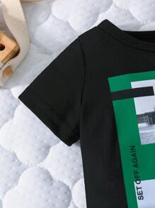 男嬰椰子樹和字母圖案T恤&前繫帶短褲 - 彩色 - 查看 4