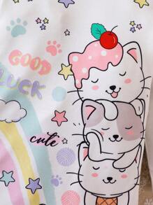 女嬰卡通圖案連帽連衣裙 - 白色 - 查看 4