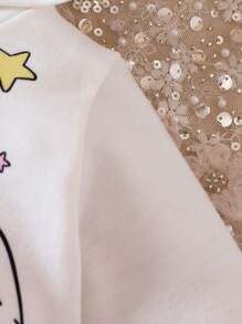 女嬰卡通圖案連帽連衣裙 - 白色 - 查看 6