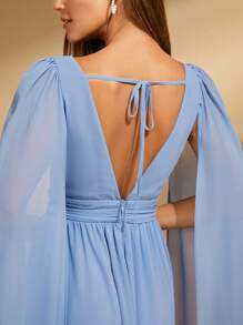 SHEIN Belle áo tay cánh Tách đùi Váy phù dâu - Màu xanh lam - Xem 7