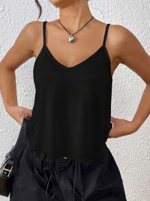 SHEIN EZwear Women Simple Solid Color Cami Top - Black - View 3