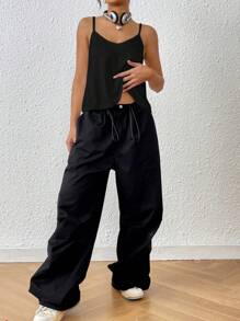 SHEIN EZwear Women Simple Solid Color Cami Top - Black - View 6