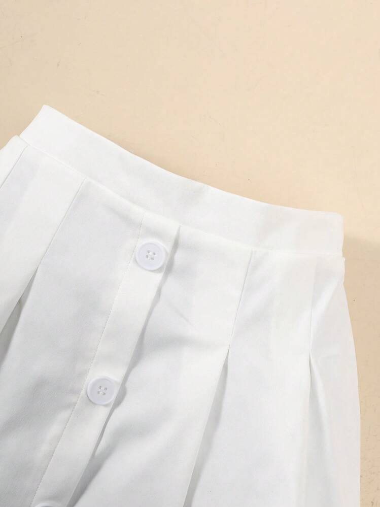 SHEIN Chica preadolescente Cazadora de universidad con parche de letra ribete de rayas & Falda fruncido - Multicolor - Añade 4