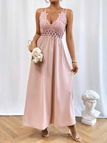 SHEIN Privé 水溶蕾絲拼接吊帶連衣裙 - 淺粉色 - 查看 6