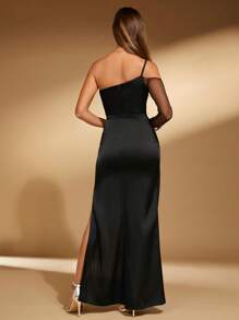 SHEIN Belle One Shoulder Wrap Hem Satin Dress