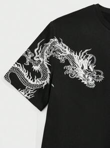 Manfinity Men Two Tone Dragon & Japanese Letter Graphic Tee - Multicolor - View 3
