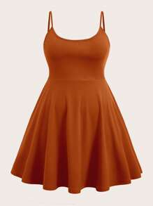 SHEIN EZwear 大碼素色吊帶連衣裙 - 棕色 - 查看 1