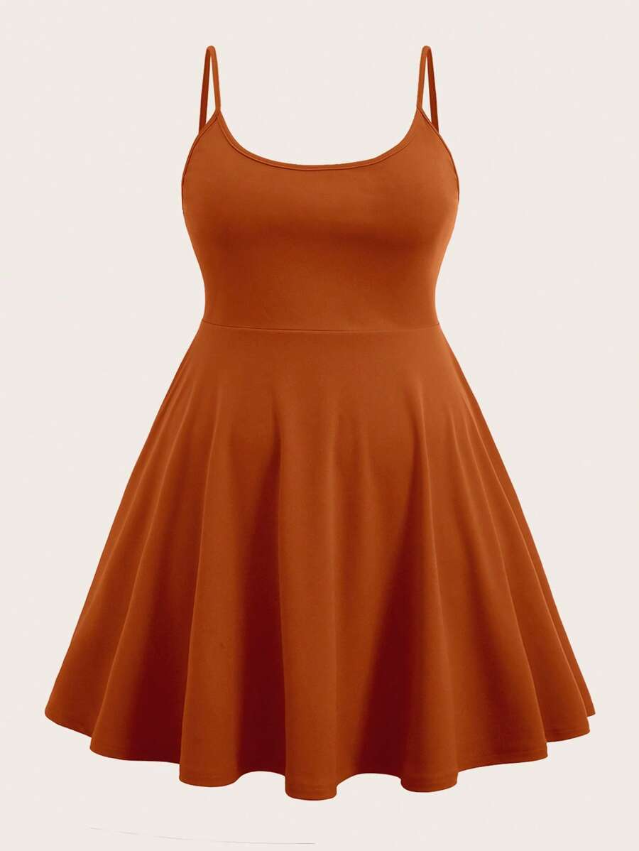 SHEIN EZwear 大碼素色吊帶連衣裙 - 棕色 - 查看 1