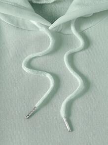 INAWLY 花卉印花袋鼠口袋抽绳保暖内衬连帽衫，长袖上衣 - 薄荷綠 - 查看 5