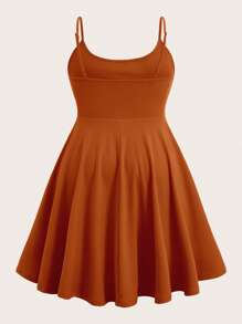 SHEIN EZwear 大碼素色吊帶連衣裙 - 棕色 - 查看 2
