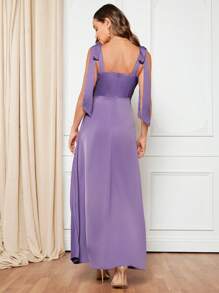 SHEIN Belle Chất rắn Cà vạt vai Váy Phù dâu Dây - Màu Lilac Tím - Xem 2