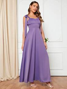 SHEIN Belle Chất rắn Cà vạt vai Váy Phù dâu Dây - Màu Lilac Tím - Xem 3