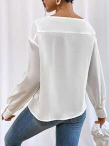 SHEIN Essnce Chất rắn Thả vai Vá Túi Áo sơ mi - trắng - Xem 2