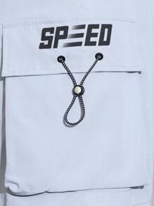 Claim Dot 男士字母圖案翻蓋口袋腰部抽繩工裝短褲 - 灰色 - 查看 6