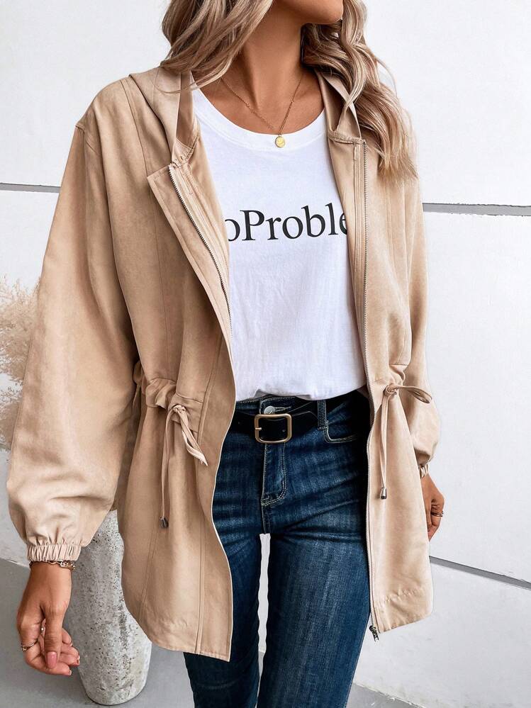 SHEIN LUNE מותן שרוך רוכסן מעיל כוכע - משמש - ראה 4