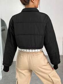SHEIN EZwear Drop Shoulder Crop Padded Coat - Black - View 3