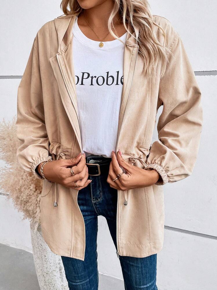 SHEIN LUNE מותן שרוך רוכסן מעיל כוכע - משמש - ראה 5