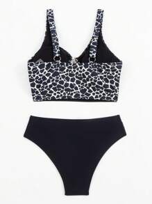 SHEIN Swim Ring Linked Tankini Set, For Summer Beach Vacation - Multicolor - View 4