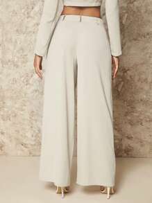 SHEIN BAE 素色闊腿褲 - 杏色 - 查看 2