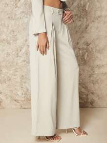 SHEIN BAE 素色闊腿褲 - 杏色 - 查看 3