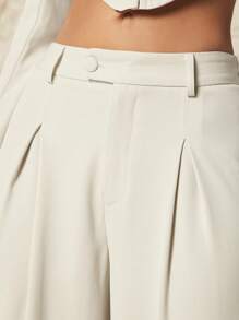 SHEIN BAE 素色闊腿褲 - 杏色 - 查看 5