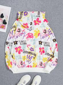 SHEIN EZwear 大码涂鸦印花落肩卫衣 - 白色 - 查看 2