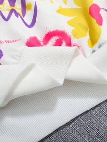 SHEIN EZwear 大码涂鸦印花落肩卫衣 - 白色 - 查看 3