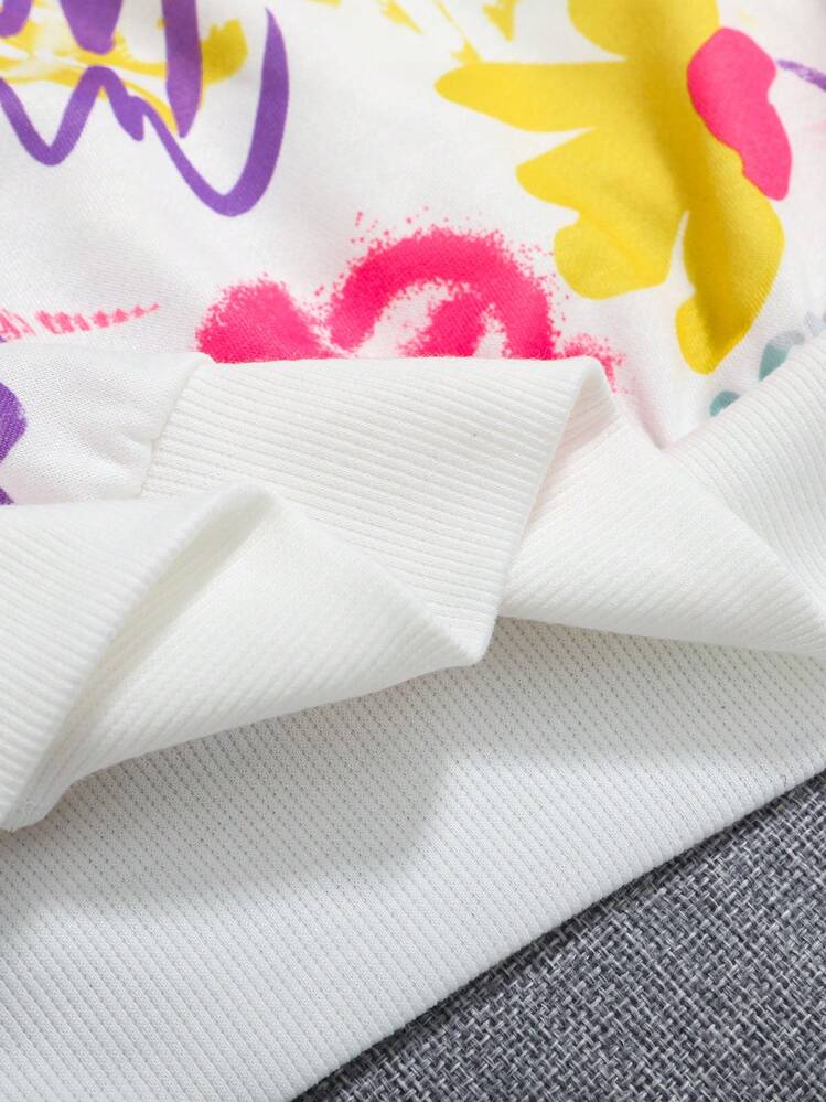 SHEIN Teen Girl Slogan & Floral Print Drop Shoulder Sweatshirt - Multicolor - View 3