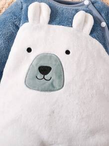 Baby Girl Cartoon Embroidery 3D Ears Design Flannel Jumpsuit - Blue and White - View 3