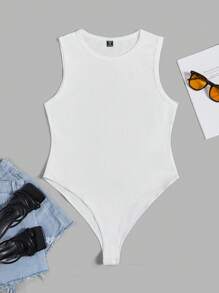 SHEIN EZwear 大碼素色背心連體衣 - 白色 - 查看 1