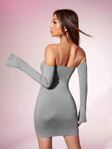 SHEIN ICON Cut Out Asymmetrical Neck Bodycon Dress - Dark Grey - View 2