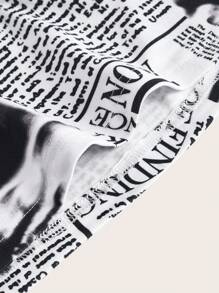 SHEIN EZwear 報紙印刷長袖短上衣 - 黑與白 - 查看 4