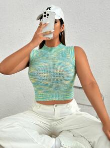 SHEIN EZwear 大碼段染露背毛衣背心 - 薄荷綠 - 查看 1