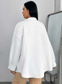 SHEIN EZwear Talla grande Abrigo de hombros caídos con bolsillo con solapa con botón delantero